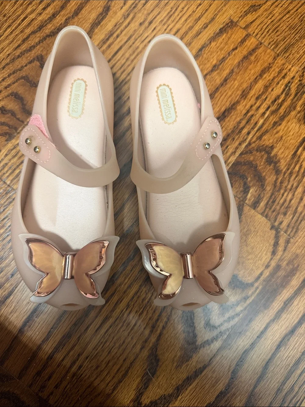 Mini Melissa Blush Pink Jelly Mary Janes with Rose Gold Butterfly